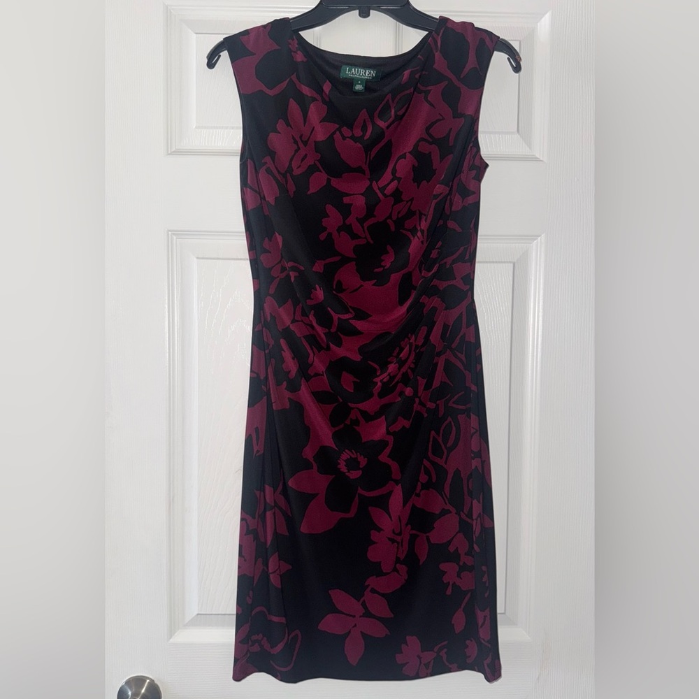 Ralph Lauren Black and Burgundy Floral Midi Dress